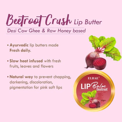 ELHAE Glossy Lip Balm | Organic Ingredients with Desi Ghee in Beet Flavor | Intense Moisture & Protection � 30g