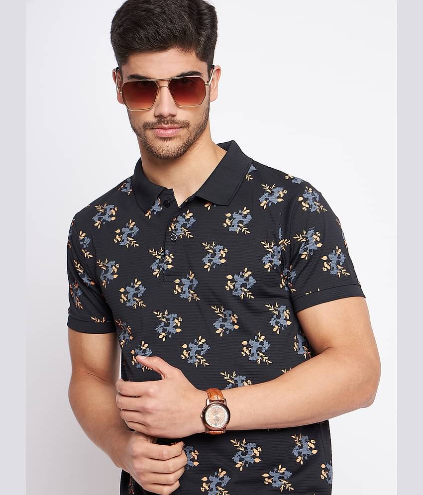 MXN Pack of 1 Cotton Regular Fit Printed Half Sleeves Men's Polo T Shirt ( Black )