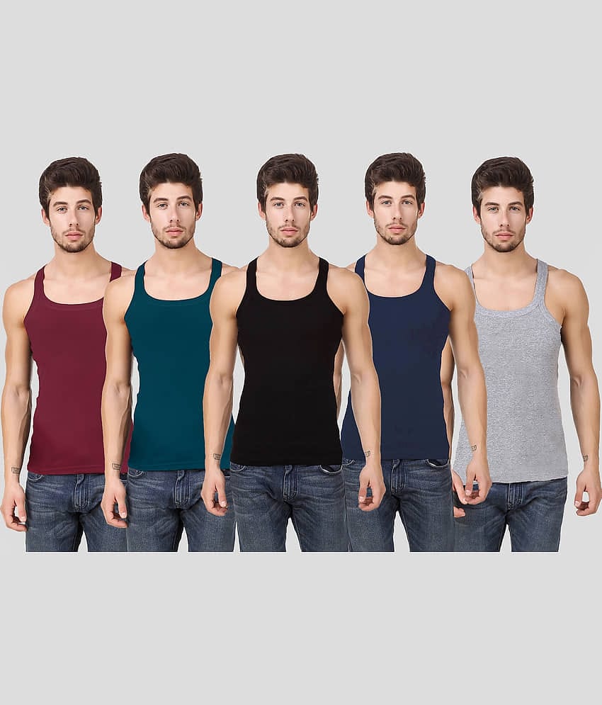 HAP Pack of 5 Cotton Sleeveless vest For Men ( Multicolor )