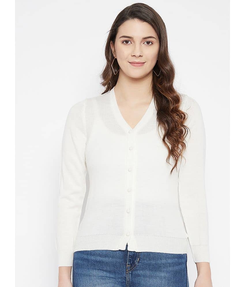 zigo Women Woollen V-Neck Cardigan ( White )