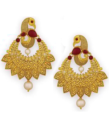 Spargz Lord Ganesha Peacock Gold Plated Synthetic Stone Chand Bali Dangle Earring For Women