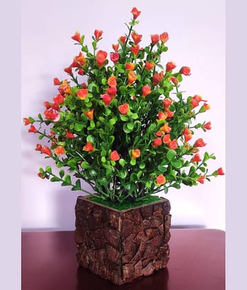 BAARIG - Orange Rose Artificial Flowers With Pot ( Pack of 1 )