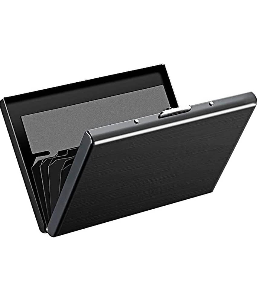 QItmirMKT RFID Credit 6 Slot Card Holder for Men & Women Stainless Steel Wallet Metallic Solid Men's RFID Wallet With 6 Slots For Card ( Black , Pack of 1 )