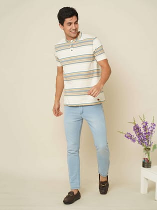 Ivory Stride Stripes Henley T-shirt-S