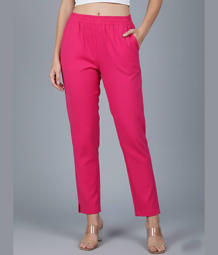QuaClo Women Cotton Blend Casual Trousers ( Pink )