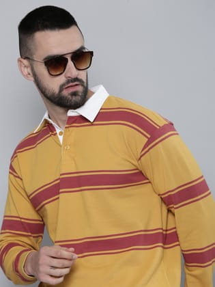 Auto Stripes Yellow Red Full Sleeve Polo T-Shirt-S / Yellow