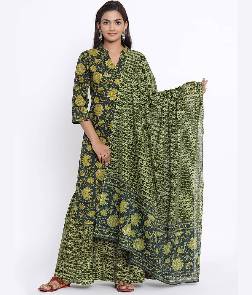 miravan Cotton Kurti With Sharara And Gharara - Stitched Suit