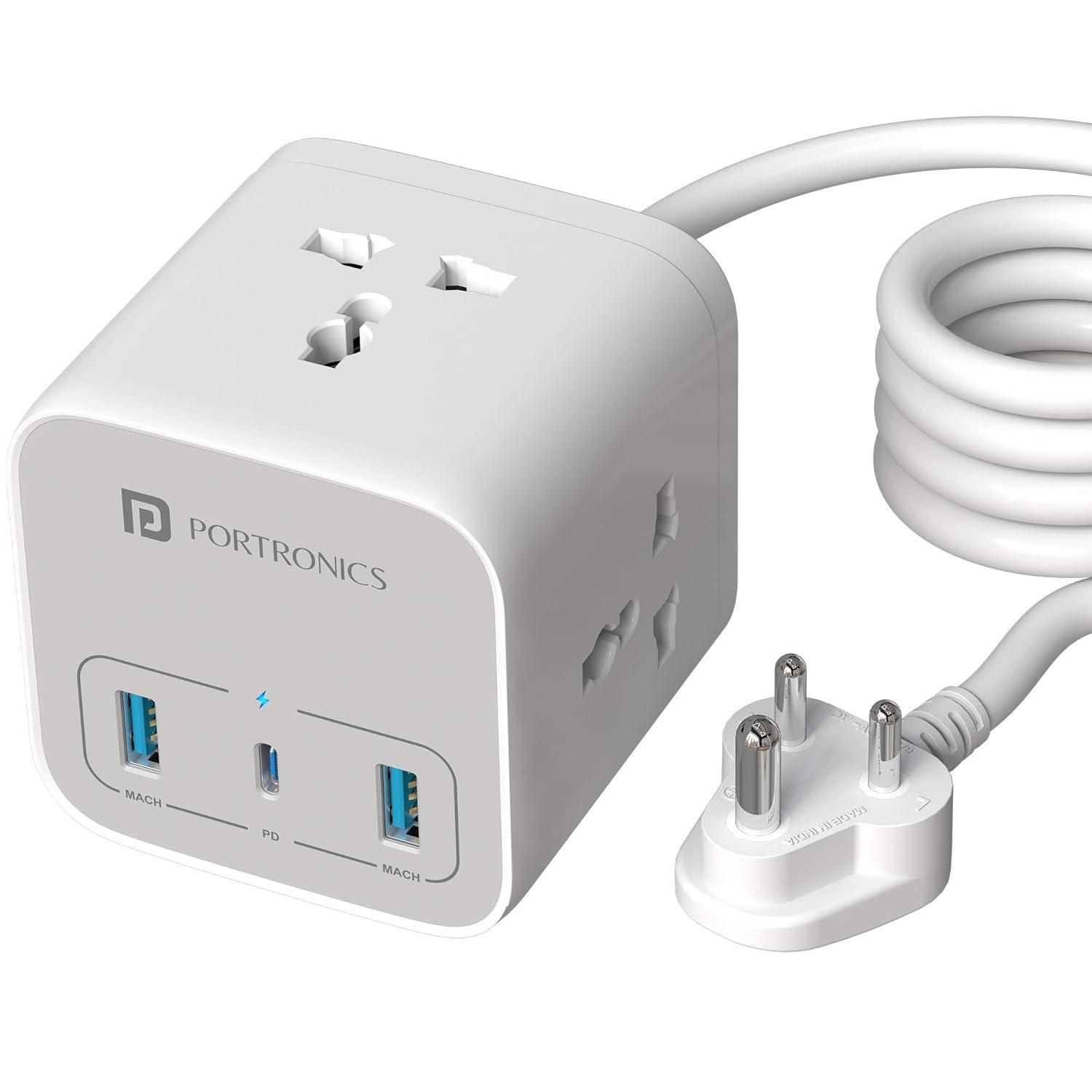 Portronics 20W Volt 20 High Speed Smart Desktop Charger with 3M Copper Cable (White)