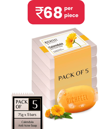 Richfeel Antibacterial Calendula Acne Soap for Normal Skin ( Pack of 5 )