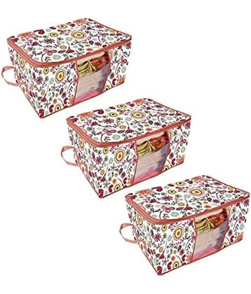PrettyKrafts Underbed Storage Bag, Storage Organizer, Blanket Cover with Side Handles (Set of 3 pcs) - Multi Flower