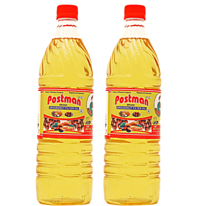 POSTMAN Filtered Groundnut Oil Pack of 2 (1L x 2) | Cold Pressed | Pure And Healthy Oil For Everyday Cooking