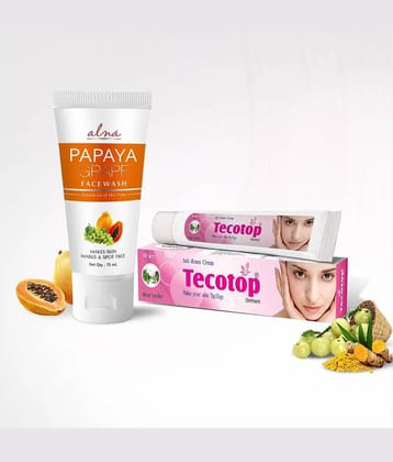 Alna Papaya Grape Face Wash 75ml with Tecotop Anti Scars Cream 30gm , Pack of 2