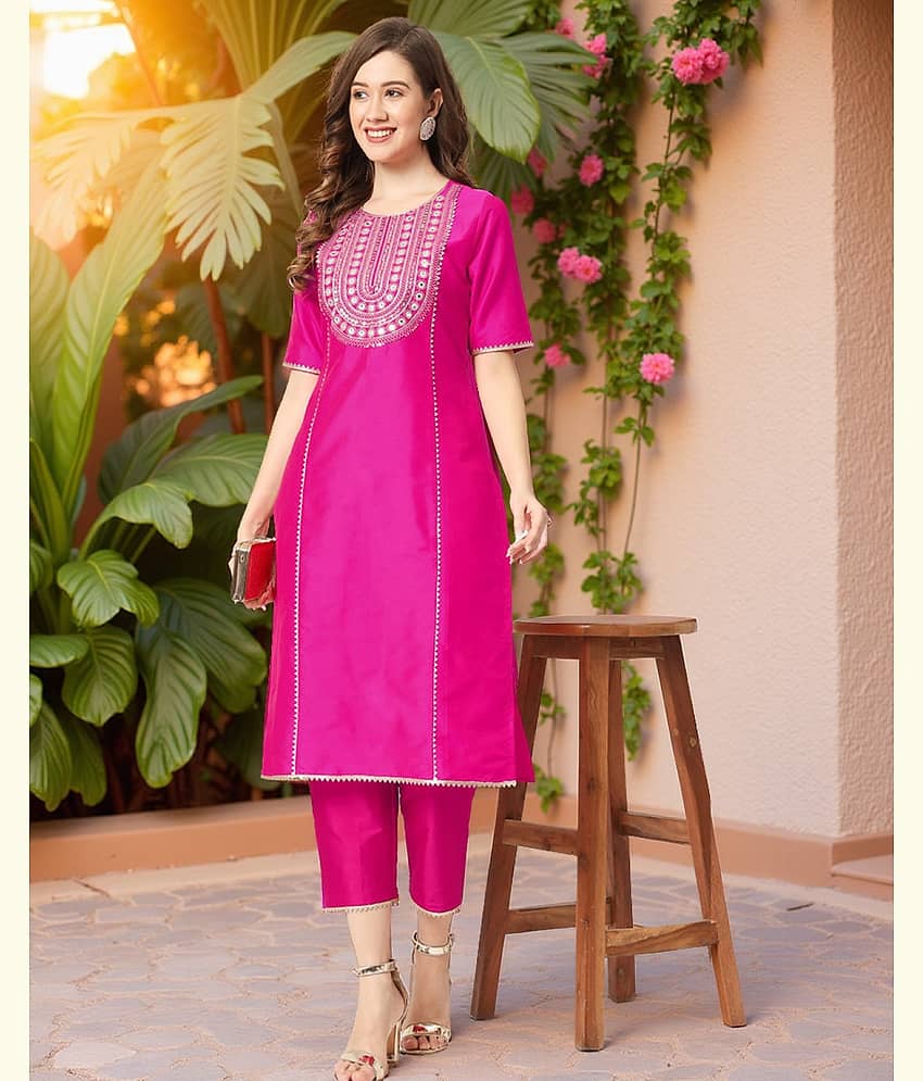 Pannkh - Pink Art Silk Women's A-line Kurti ( Pack of 1 )