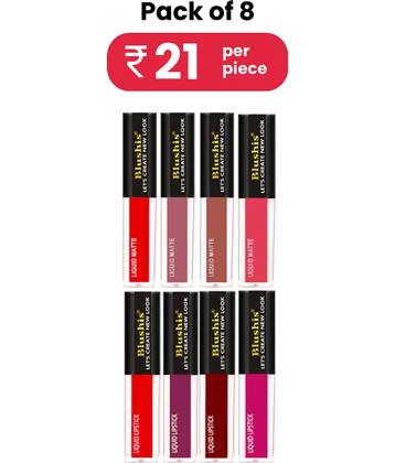 Blushis Waterproof Longlast Liquid Matte Mini Lipsticks Combo Of 8 (Nude & Red Edition, 32 Ml)