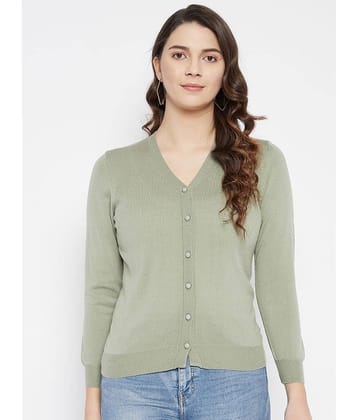 zigo Women Woollen V-Neck Cardigan ( Green )