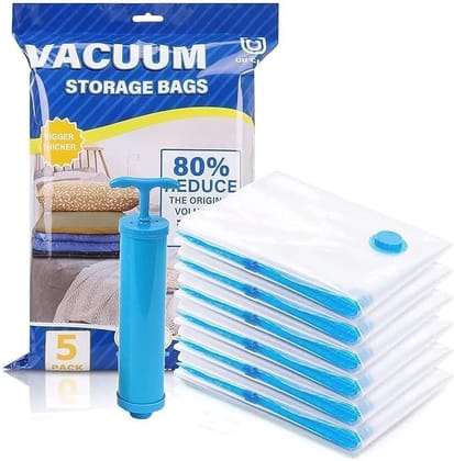 Vacuum Bags (5 Bag 1 Pump), for Clothes With Pump, Space Saver Vacuum for Travel, Airtight Reusable Compression Storage for Packing, Bedding, Pillows, Comforters, Blankets Storage Vacuum Bags (5 Bag 1 Pump), for Clothes With Pump, Space Saver Vacuum for Travel, Airtight Reusable Compression Storage for Packing, Bedding, Pillows, Comforters, Blankets Storage