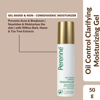 Perenne Oil Control Clarifying Moisturizing Gel | Prevents Acne & Breakouts | Gel Based , Non-Greasy, Lightweight & Non-Comedogenic | Tea Tree & Willow Bark Extracts | For Oily & Acne-Prone Skin 