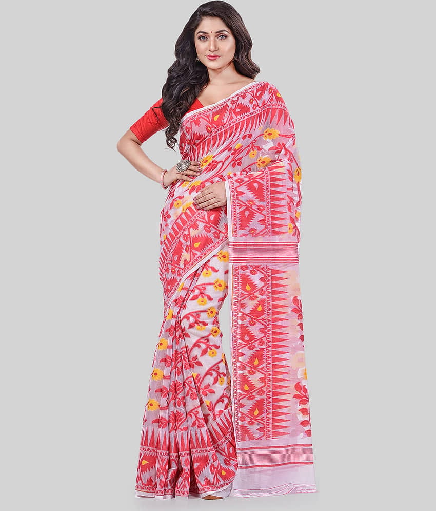 Desh Bidesh Cotton Self Design Saree Without Blouse Piece ( Red )