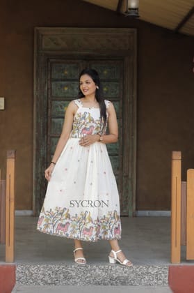 Scarlet Hot & Trending Pure Embroidery Work On Khadi Cotton Fabric maxi Frock-Off White / S-36