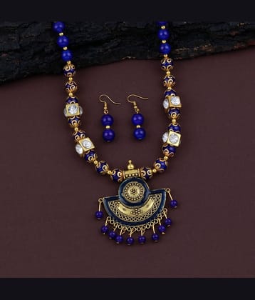 ShreejiHuf Alloy Blue Traditional Necklaces Set Long Haram