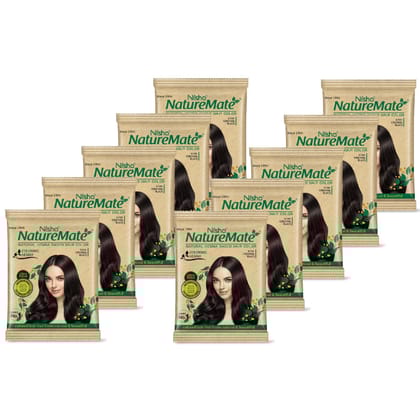 Nisha Nature Mate Henna Based Hair Colour Original Black 10gm Pack of 10, No Ammonia, No Resorcinol, 100% Grey Coverage