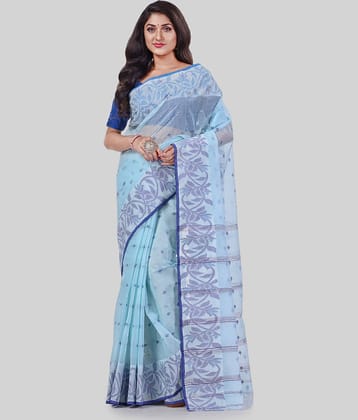 Desh Bidesh Cotton Self Design Saree Without Blouse Piece ( Blue )