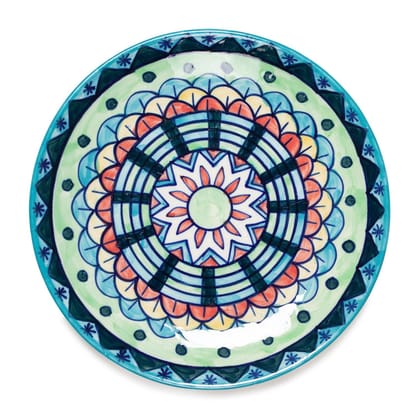 Floral Ceramic Dinner Plate 10 Inch (Green and Blue)