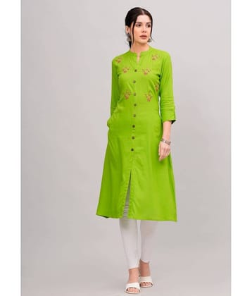 MAUKA Rayon Embroidered Front Slit Women's Kurti - Green ( Pack of 1 )