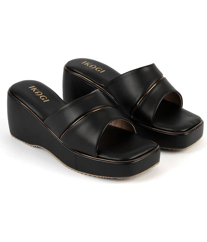 IKAGI Black Women's Slip On Heels