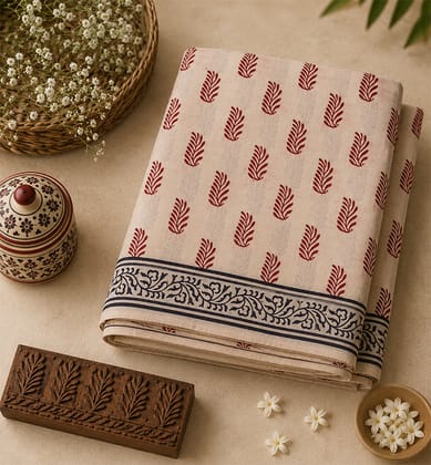 Handcrafted Bagh Print Cotton Saree