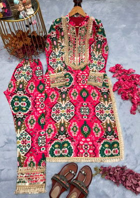 Party Wear Look Maslin Printed Top & Bottom Set