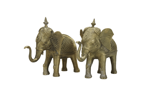 Dhokra Art Brass Elephant 6.5" (Set of 2)