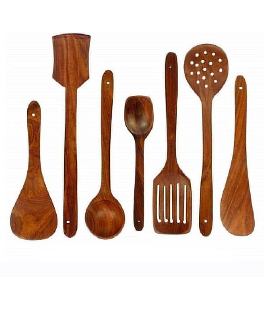 erum - Brown Wood Mixing Spatula ( Pack of 7 )