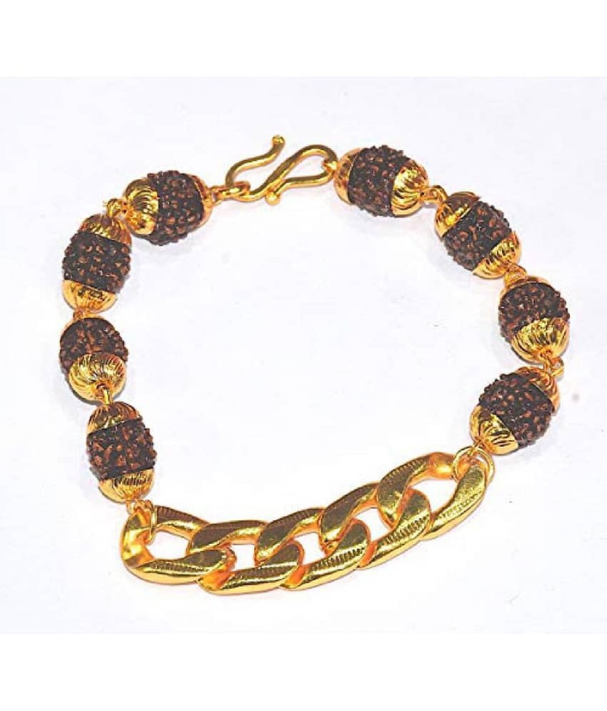 Rudraksh Bracelet with Golden Cap Golden Cap Rudraksha Bracelet With Gold Plated Chain Rudraksha Bracelet