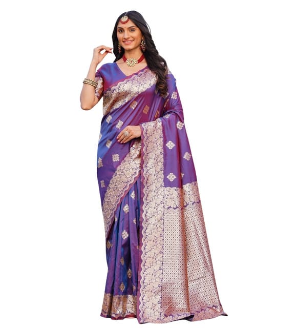 Generic Women's Jacquard Printed Saree with Unstitched Blouse Piece, Soft Lightweight 5.5 m Sari for Daily, Office and Wear (Purple, Design 67660)