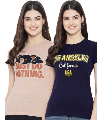 Fabflee Women Cotton Blend Printed Regular Fit Round Neck T-Shirt ( Multi Color )