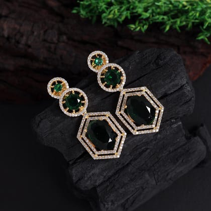 Green Color American Diamond Earrings (ADE438GRN)-Bracelet Size: Adjustable / Green / Alloy