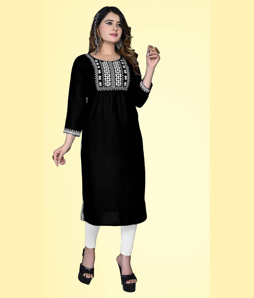 haya fashion - Black Rayon Women's Straight Kurti ( Pack of 1 )