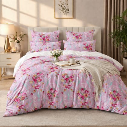 Pink Floral Bedsheet with 2 Pillow Covers – Queen Size (90 x 100 Inches) | Soft Cotton Bedsheet |