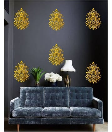 Decor Villa Pooja Vinyl Gold Wall Sticker - Pack of 6