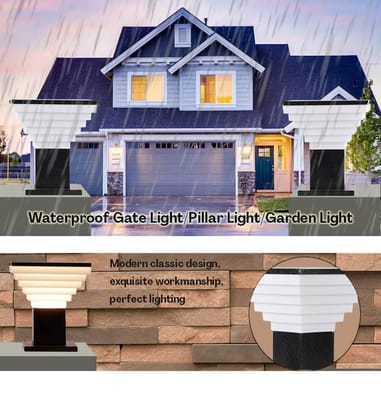 SPARKWORLD 6W Pillar & Gate LED Pillar Lights (Pack of 2) IP65 Waterproof, Warm White, Die-Cast Aluminium | Colour: Black & White