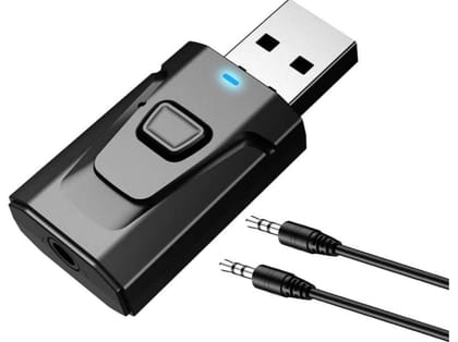 Bluetooth Car Adapter, Mini Bluetooth 5.0 Transmitter Receiver Wireless 3.5mm Aux Jack Adapter Hands-Free Car Kit Built-in Mic for Car Aux, Home, Head