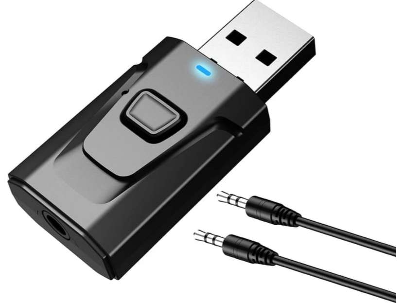 Bluetooth Car Adapter, Mini Bluetooth 5.0 Transmitter Receiver Wireless 3.5mm Aux Jack Adapter Hands-Free Car Kit Built-in Mic for Car Aux, Home, Head