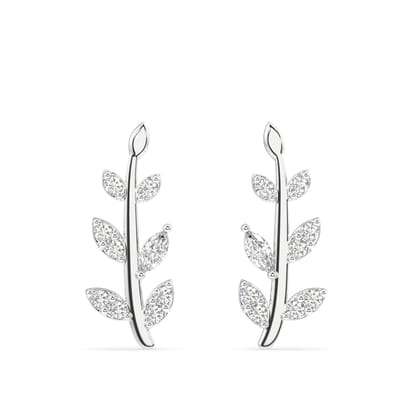 Luxury zircon paved leaf - Pair-Rhodium