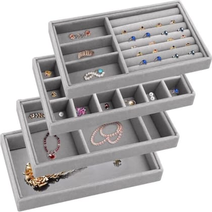 VELVET JEWELRY TRAYS ORGANIZER SET OF 4