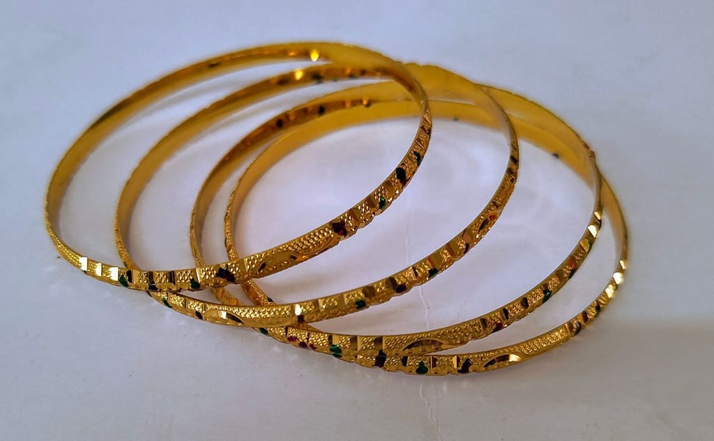 Gold plated Bangles with Green Stones for Women
