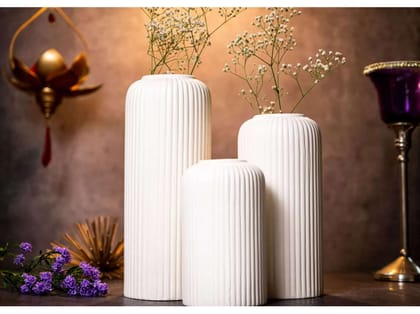 Modern Ceramic White Flower Vase Set for Living Room Decor Set of 3pcs