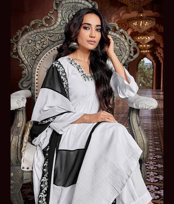 Royal Export Pack of 1 Viscose Solid Flared Women's Kurti with Dupatta - ( White )