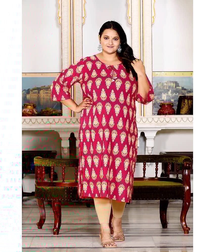 Swasti Cotton Printed Straight Women's Kurti - Pink ( Pack of 1 )