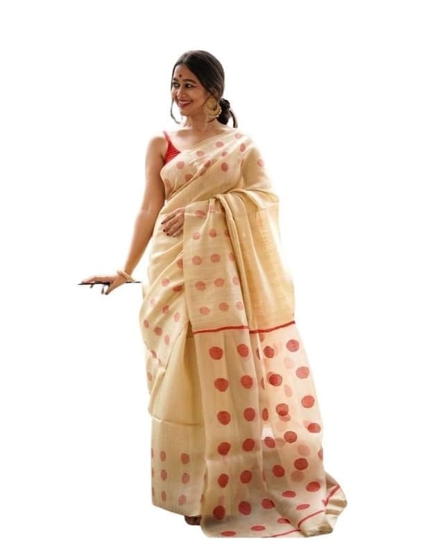 Women's Soft Lilan Printed Saree With Unstitched Blouse 5.5Mtr (Cream)-PID63660